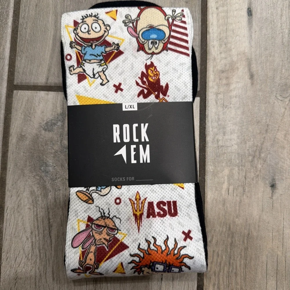 NCAA ASU Arizona State Sun Devils - Nickelodeon Ren Stimpy Rock 'Em Socks NEW!!!